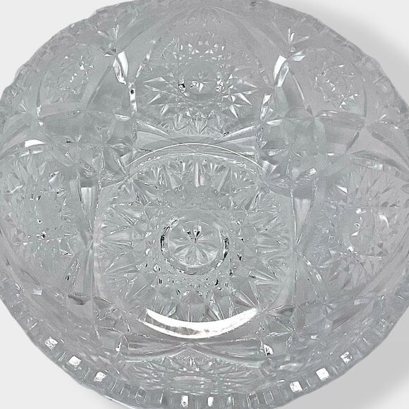 VTG ABP Unmarked Cut Glass Crystal Fruit Bowl Sawtooth Edge Starts 6.5” Heavy - Picture 14 of 16